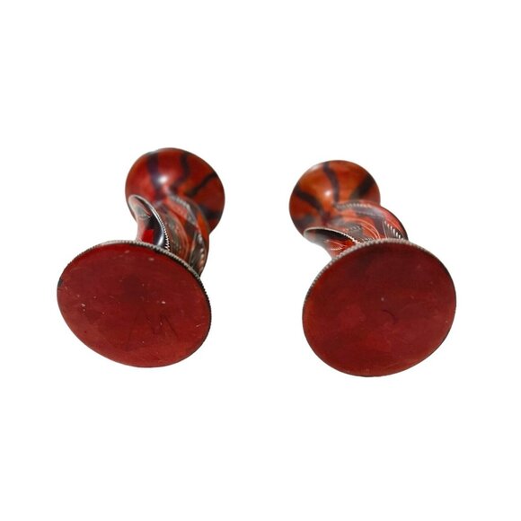 Soapstone Candle Holders Hand Carved Twisted 6" Dark Red Black White Pair - Picture 4 of 4